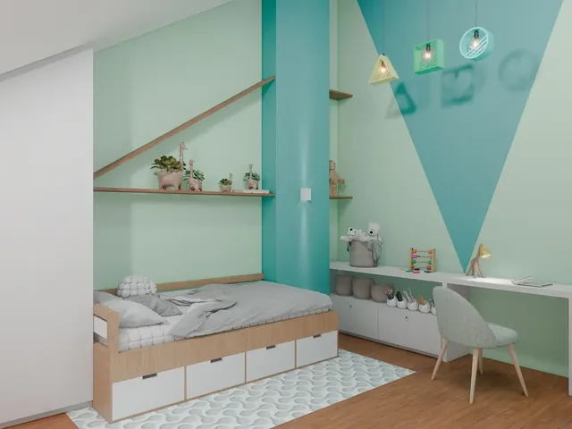 Chambre d'enfant avec rangements intégrés, projet Lavaux